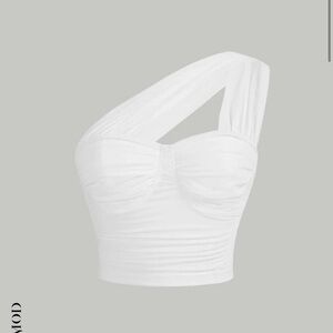 One Shoulder Ruched Crop Top White
